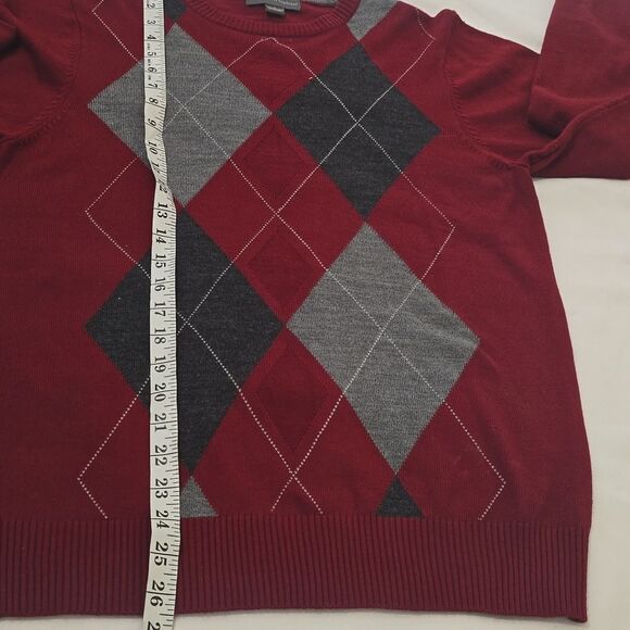 Tricot St Raphal Mens Diamond Plaid Argyle Crewneck Sweater Dark Red S - Picture 5 of 8